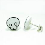 Skull Earrings - White Sterling Silver Posts Studs..