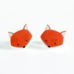 Fox Earrings - Orange Sterling Silver Posts Studs..