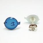 Blue Bird Earrings - Sterling Silver Posts Studs..