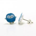 Blue Budgie Earrings -sterling Silver Posts Studs..