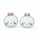 Bunny Earrings - White Sterling Silver Posts Studs..