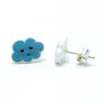 Happy Blue Cloud Earrings - Sterling Silver Posts..