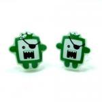 Timmy The Green Pirate Monster Earrings - Sterling..