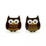 Owl Earrings - Brown Sterling Silver Posts Studs..