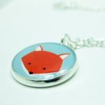 Fox Necklace - Blue Orange Kawaii Cute Silver..