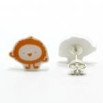 Fluffy Orange Monster Earrings - Sterling Silver..