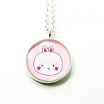 Bunny Necklace - Pink White Kawaii Cute Silver..