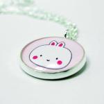 Bunny Necklace - Pink White Kawaii Cute Silver..