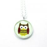 Owl Necklace - Brown Cream Kawaii Cute Silver..