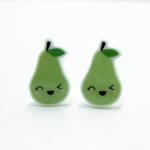 Winking Green Pear Earrings - Sterling Silver..