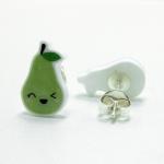 Winking Green Pear Earrings - Sterling Silver..