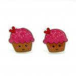 Pink Cupcake Earrings - Sterling Silver Posts..