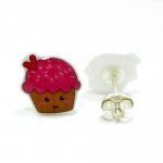 Pink Cupcake Earrings - Sterling Silver Posts..