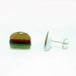 Burger Earrings - Sterling Silver Posts Studs..