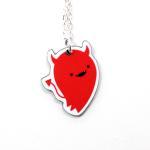 Devil Acrylic Charm Necklace On Silver Plated..