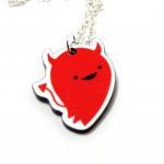 Devil Acrylic Charm Necklace On Silver Plated..