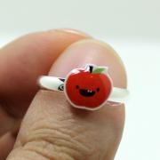 Dorky Apple Ring - Red Kawaii Cute Silver Plated Adjustable