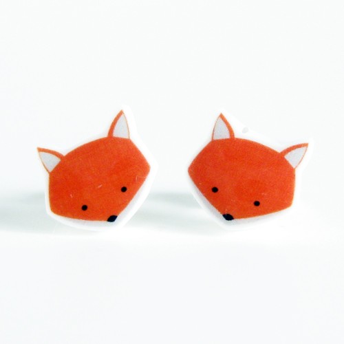 Fox Earrings - Orange Sterling Silver Posts Studs Kawaii Cute