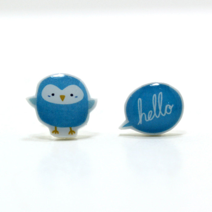 Hello There Little Birdy Earrings - Sterling Silver Posts Studs Kawaii Cute Mixed Set