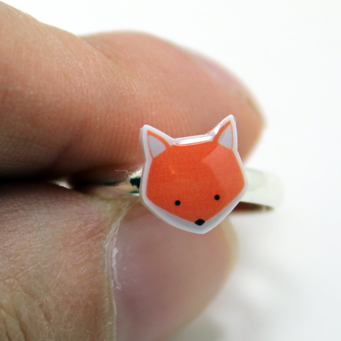 Fox Ring - Orange Silver Plated Adjustable Kawaii Cute