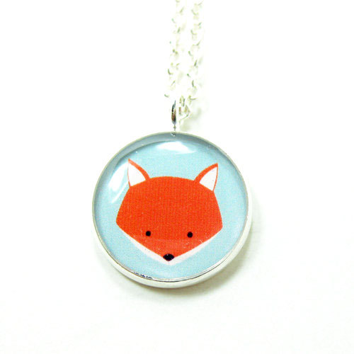 Fox Necklace - Blue Orange Kawaii Cute Silver Plated 17 Inch