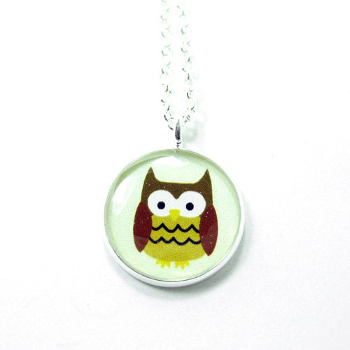 Owl Necklace - Brown Cream Kawaii Cute Silver Plated 17 Inch