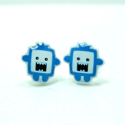 Chomper The Blue Monster Earrings - Sterling Silver Posts Studs Kawaii Cute