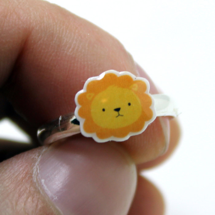 Lion Ring - Yellow Orange Kawaii Cute Silver Plated Adjustable