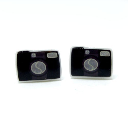 Camera Earrings - Black Sterling Silver Posts Studs