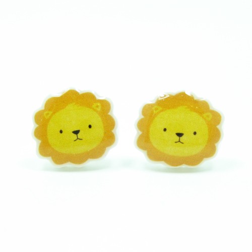 Lion Earrings - Yellow Orange Sterling Silver Posts Studs Kawaii Cute