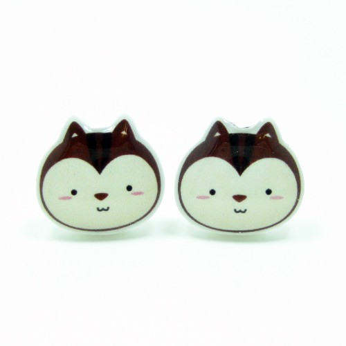 Chipmunk Earrings - Brown Sterling Silver Posts Studs Kawaii Cute