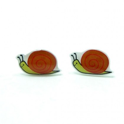 Snail Earrings - Tangerine Orange Sterling Silver Posts Studs Kawaii Cute