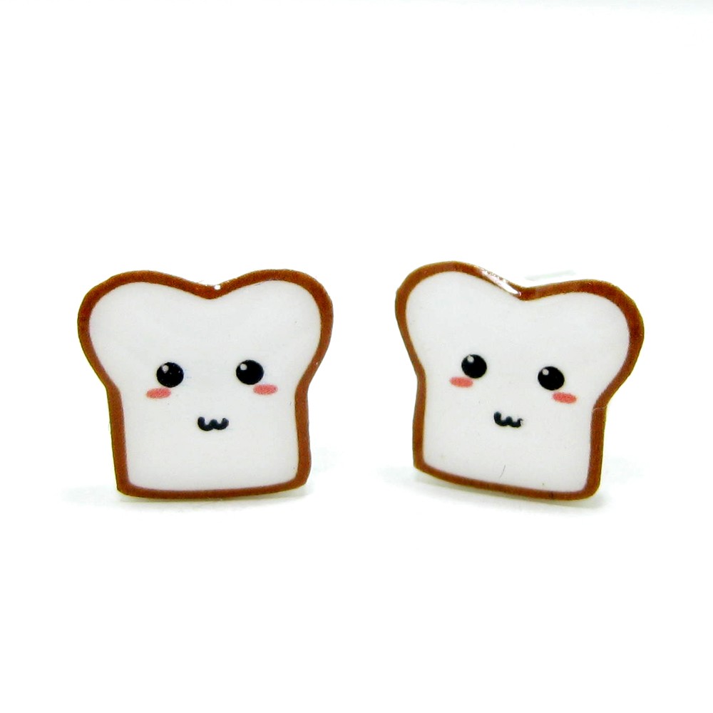 Bread Buddy 2 Toast Earrings - Sterling Silver Posts Studs Kawaii Cute